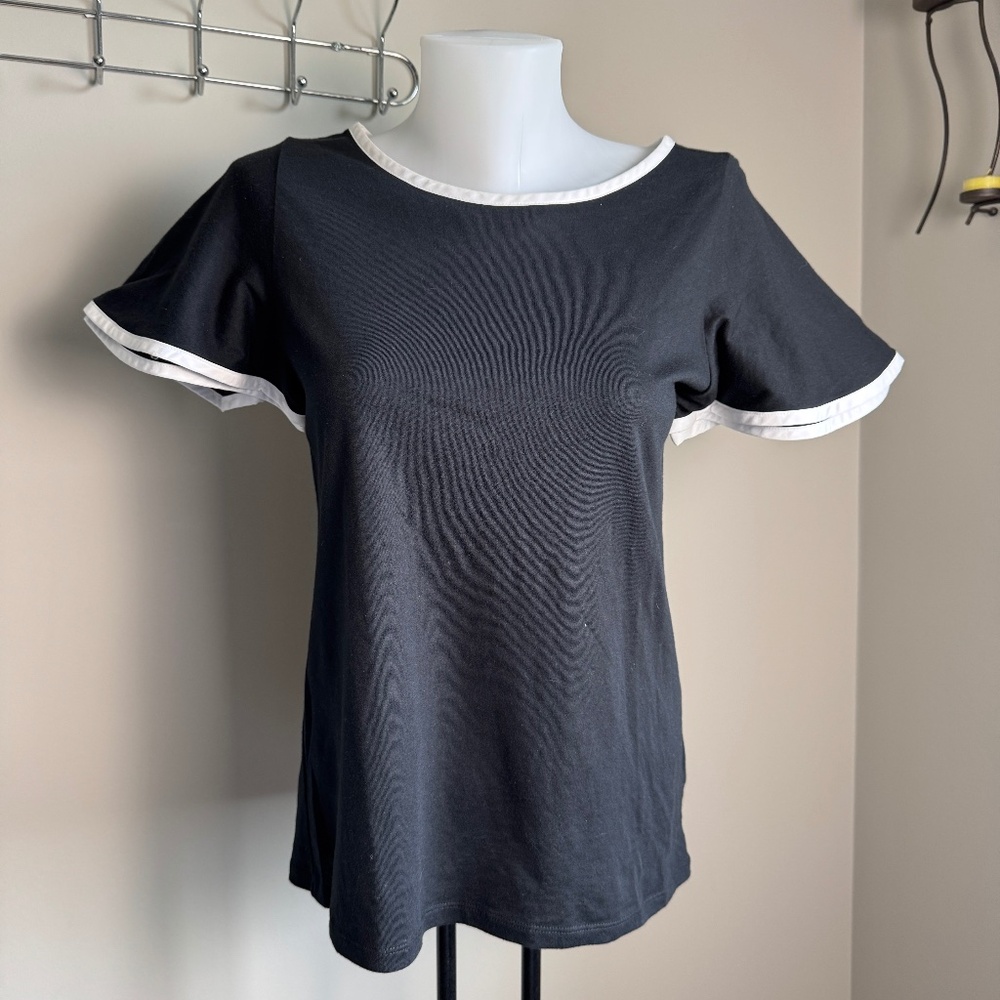 Lauren Ralph‎ Lauren Women's Short Bell Sleeve Popover Tee Black Size S Preppy